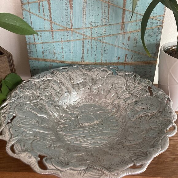 Aluminum Serving Bowl By Arthur Court Elegant Elephant Pattern Vintage 1990 - Picture 2 of 14